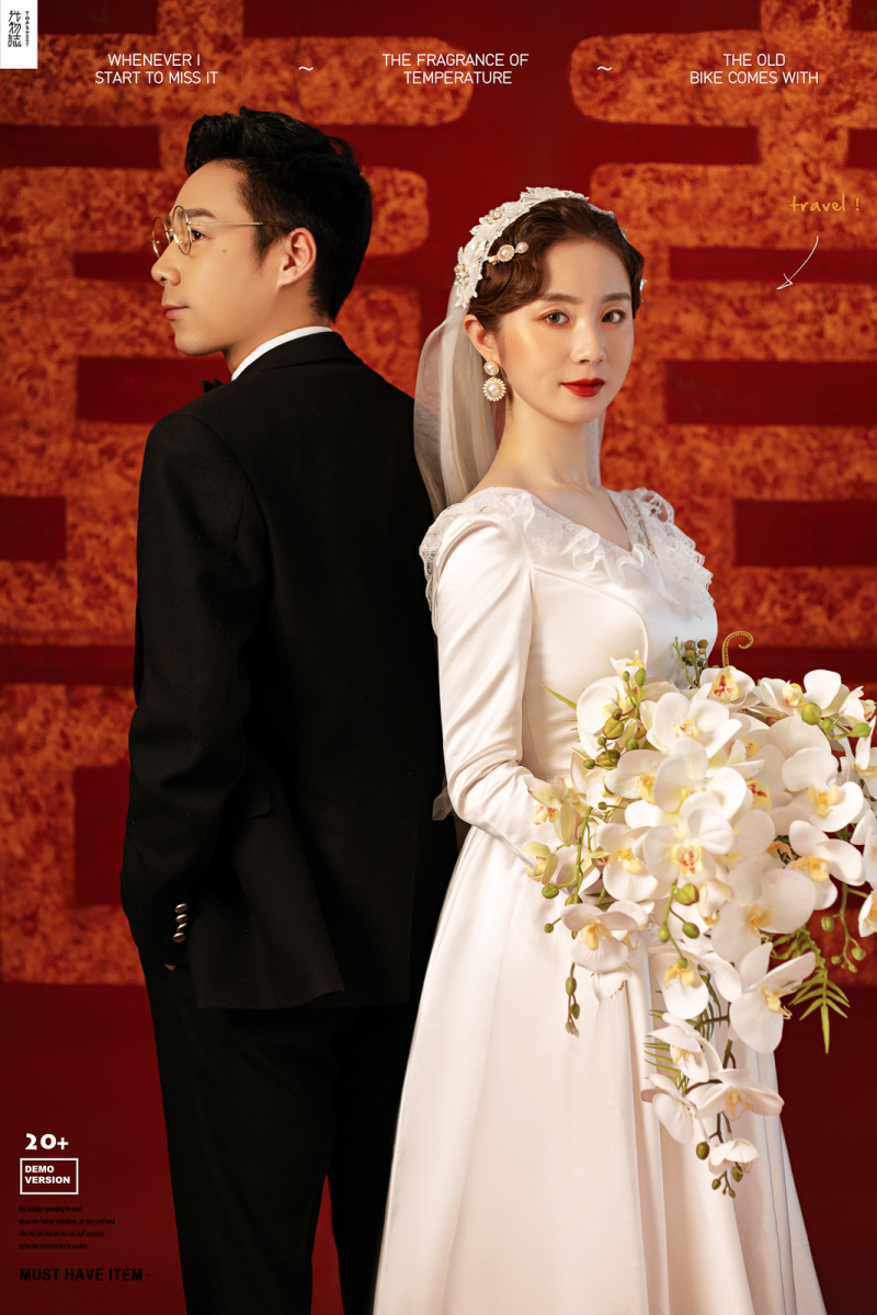幸福感爆棚李帅先生马艺婷女士复古民国风婚纱照、极简棚拍、、、婚纱照