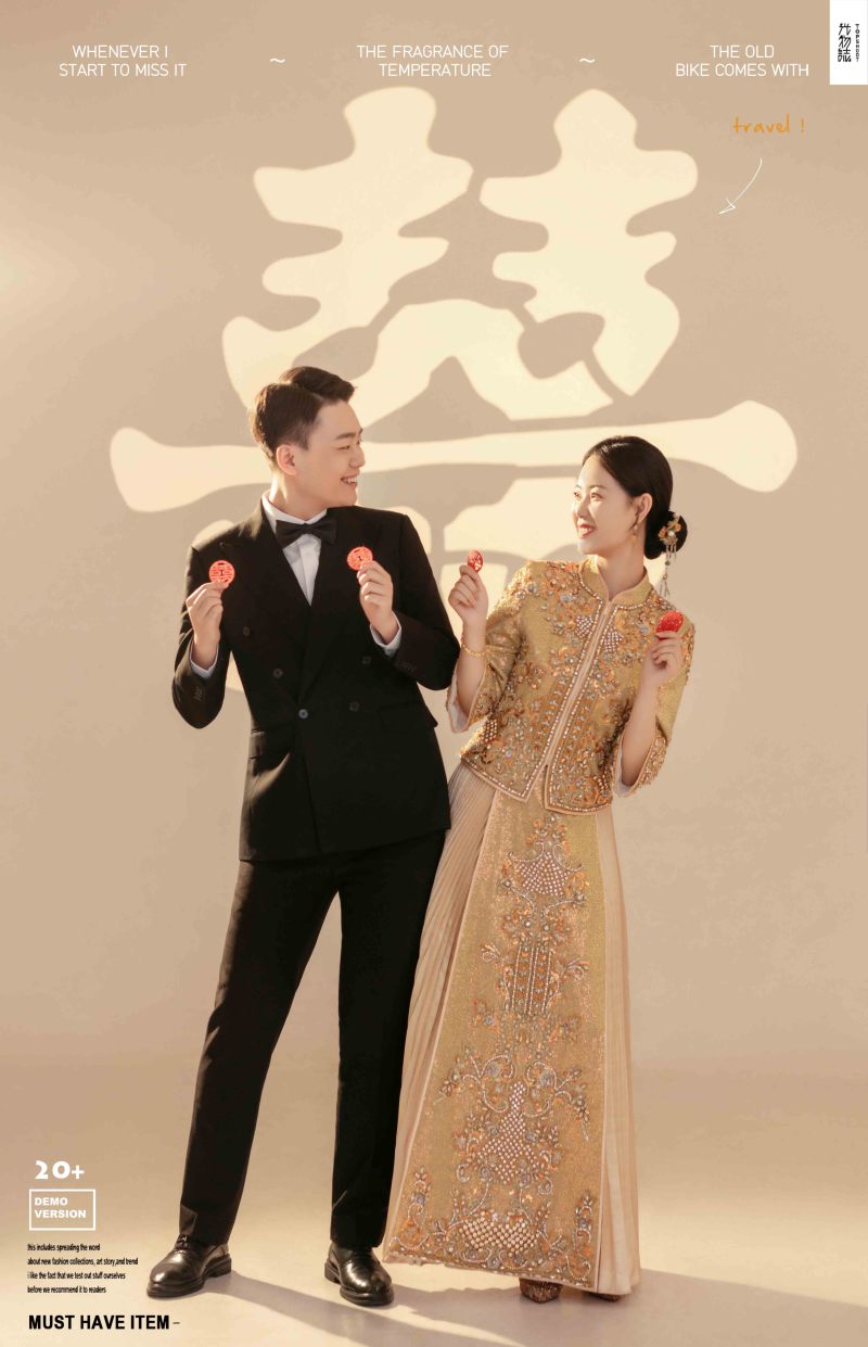 幸福感爆棚聂佳豪先生孙榕女士极简棚拍婚纱照、怀旧复古  中式传承、韩松、行走的放大镜，现场细节，姿态指导的掌控者、婚纱照