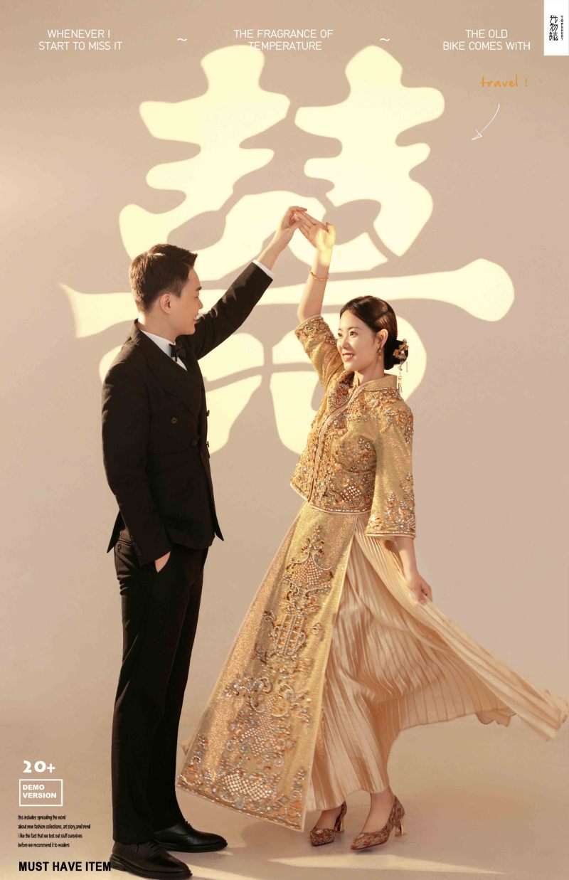 幸福感爆棚聂佳豪先生孙榕女士极简棚拍婚纱照、怀旧复古  中式传承、韩松、行走的放大镜，现场细节，姿态指导的掌控者、婚纱照