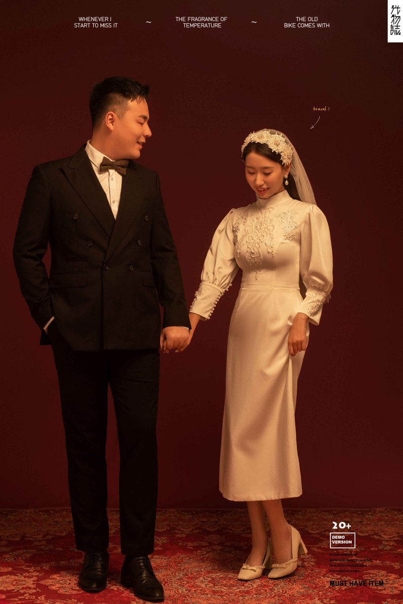 今日婚纱OOTD.吴茂梁先生张驰女士怀旧复古婚纱照、怀旧复古、艾辰、偷偷练过读心术，精准预判每一个想法，细腻到心里、婚纱照